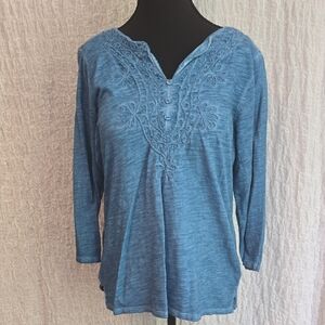 Blue Embroidered Women's Top